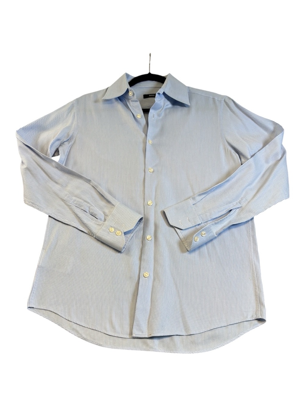 BOSS Hugo Boss Men's Dress Shirt 15 32/33 Blue White Pinstripe Slim Fit Cotton